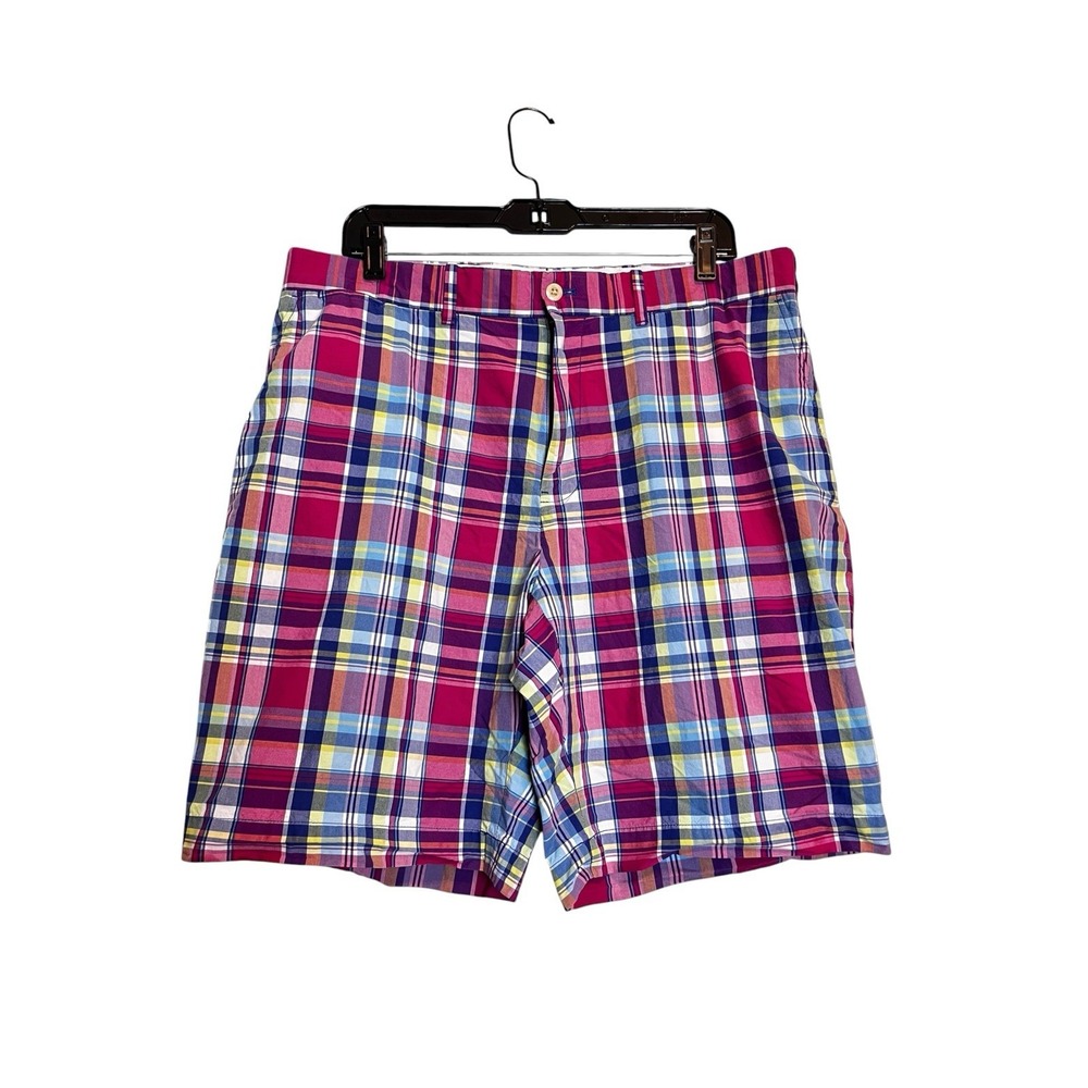 Polo Golf Ralph Lauren Mens Links Fit Shorts 36 Pink Blue Green Plaid 10" Inseam